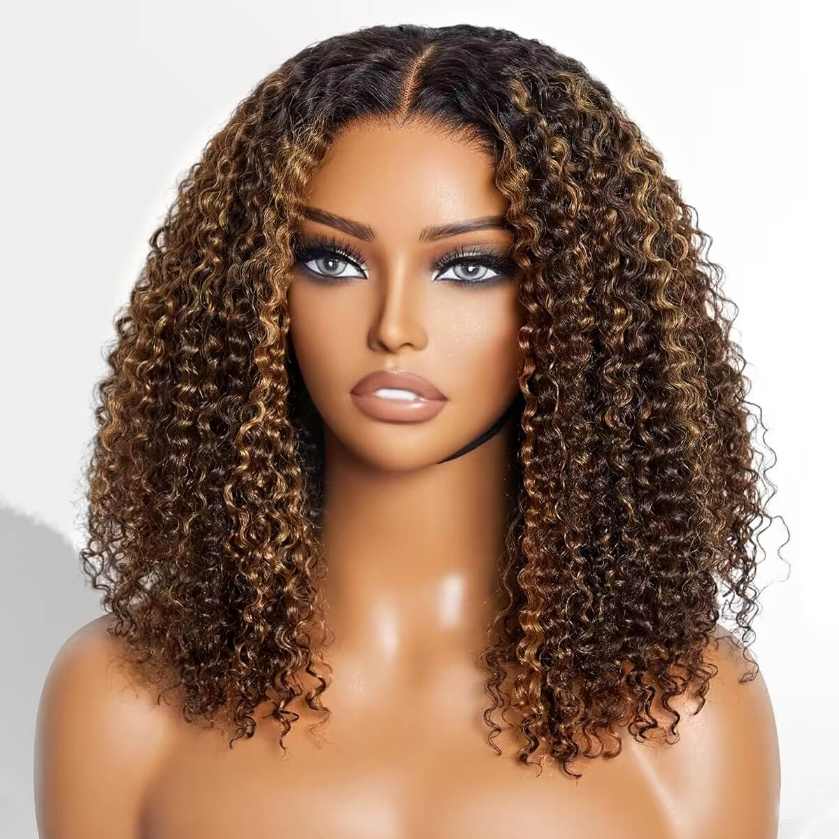 ombre-highlight-curly-bob-wig-glueless-1 6×5 Pre-cut Wear Go Wig Ombre Highlight Curly Bob Wig Pre-bleached Knots 180% Density - Image 1