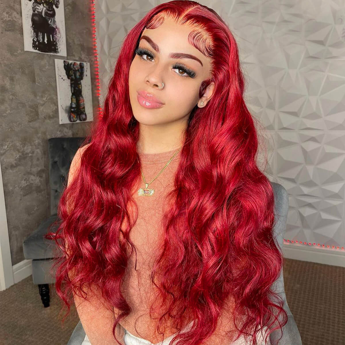red-body-wave-wig-3 13×4 Hd Lace Frontal Wigs Redwine Color Body Wave Human Hair Lace Wigs 180% Density - Image 1