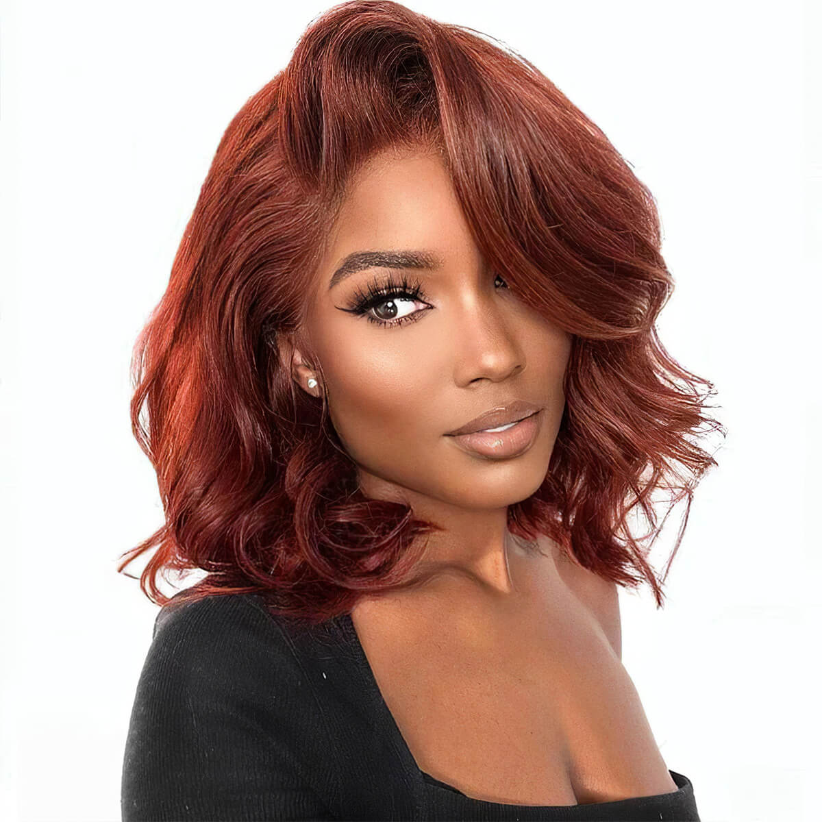 reddish-brown-6x5-pre-cut-lace-glueless-wig-1 Reddish Brown Short Cut Loose Body 6×5 Pre-bleached Knots Glueless Wig 180% Density - Image 1
