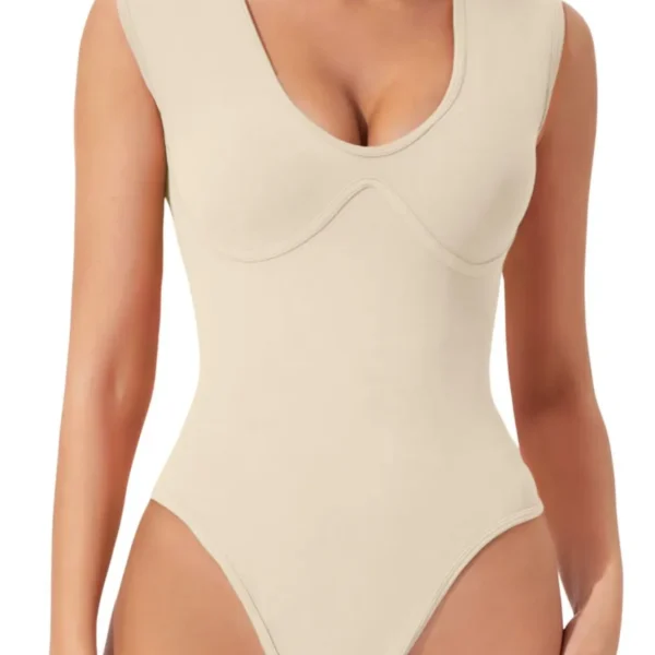 V-neck Cap Sleeve Button Crotch Shapewear Bodysuit