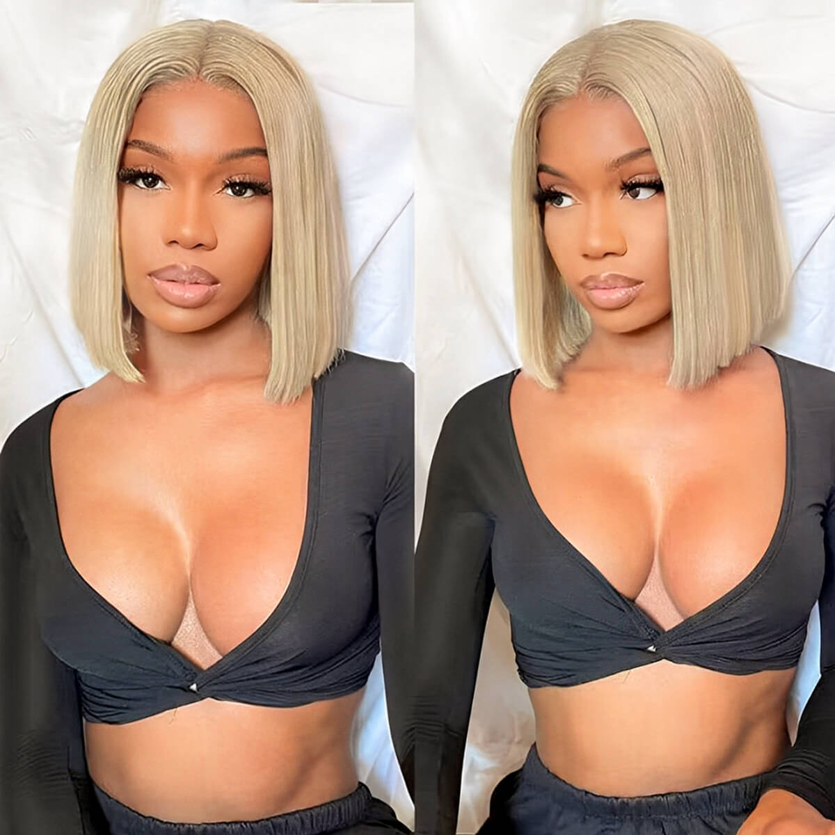 ash-blonde-13x6-bob-wig Ash Blonde Short Bob Wigs 180% Density Brazilian Straight 13×6 Lace Front Wig - Image 1