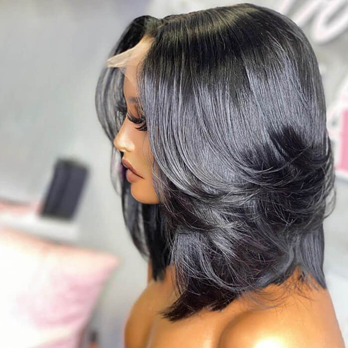 layer-body-wave-bob-wig-1 Layered Cut Straight Bob Wig 180% Density 6×5 Pre-cut Lace Wear Go Glueless Wig Short Wig 100% Human Hair Rated 5.00 out of 5 based on 52 customer ratings - Image 1